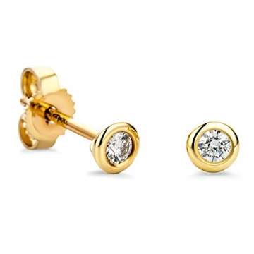 Orovi Damen Ohrringe mit Diamanten Gelbgold Solitär Ohrstecker 14 Karat (585) Gold und Diamant Brillanten 0.08 Ct Ohrring Handgemacht in Italien - 4
