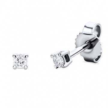 Orovi Damen Ohrringe mit Diamanten Weißgold Solitär Ohrstecker 9 Karat (375) Gold und Diamant Brillanten 0.08 Ct Ohrring Handgemacht in Italien - 4