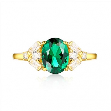 Adokiss Schmuck Goldring 750 Echtgold, Oval Smaragd 0.67ct mit Diamant Verlobungsring Damen Eheringe Vintage, Gold Gr. 60 (19.1), Weihnachts Geschenke für Frauen - 2