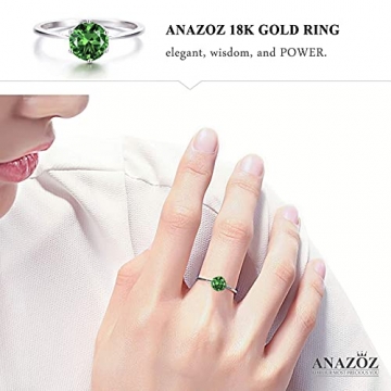 ANAZOZ Echtschmuck Damen-Ring 18 Karat 750 Weißgold 0,85 Karat Grün Turmalin Hochzeitsringe Gold Solitärring Größe 54 (17.2) - 2