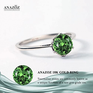 ANAZOZ Echtschmuck Damen-Ring 18 Karat 750 Weißgold 0,85 Karat Grün Turmalin Hochzeitsringe Gold Solitärring Größe 54 (17.2) - 3