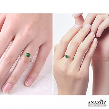 ANAZOZ Echtschmuck Damen-Ring 18 Karat 750 Weißgold 0,85 Karat Grün Turmalin Hochzeitsringe Gold Solitärring Größe 54 (17.2) - 5