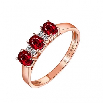 ANAZOZ Echtschmuck Damen Ring 18K Rosegold Solitärring 0.55 Karat Rubin Bandring 3 Stein Verlobungsring Trauringe für Frauen Goldring 750 Echtgold - 1