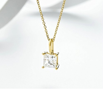Daesar 18K Gelbgold Damen Halskette Quadrat 1 Diamant Prinzessin Schnitt Anhänger Halskette Gold Kette 45CM - 3