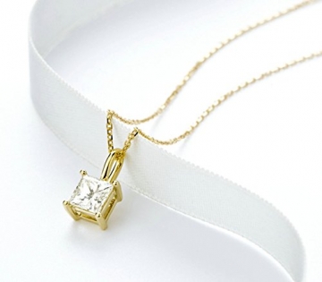 Daesar 18K Gelbgold Damen Halskette Quadrat 1 Diamant Prinzessin Schnitt Anhänger Halskette Gold Kette 45CM - 4