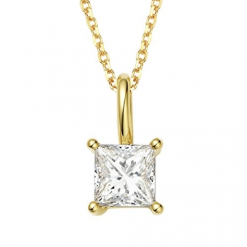 Daesar 18K Gelbgold Damen Halskette Quadrat 1 Diamant Prinzessin Schnitt Anhänger Halskette Gold Kette 45CM - 1