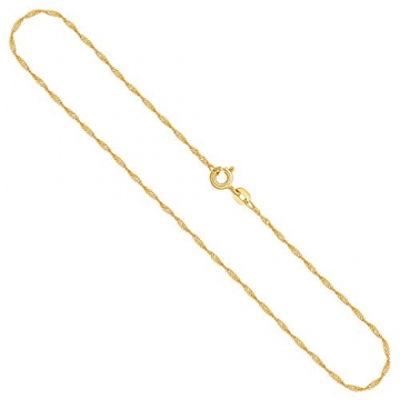 Goldkette Damen Echt Gold 1,2 mm, Singapurkette 750 aus Gelbgold, Kette Gold mit Stempel, Halskette mit Federring, Länge 38 cm, Gewicht ca. 1,4 g, Made in Germany - 1