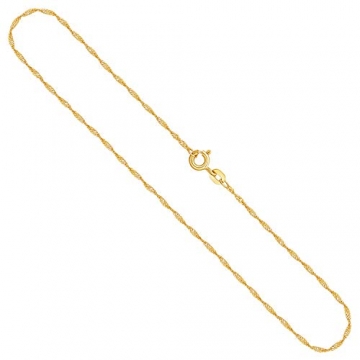 Goldkette Damen Echt Gold 1,2 mm, Singapurkette 750 aus Gelbgold, Kette Gold mit Stempel, Halskette mit Federring, Länge 38 cm, Gewicht ca. 1,4 g, Made in Germany - 1