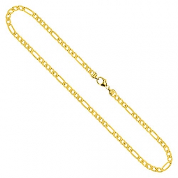 Goldkette Herren Echtgold 3.4 mm, Figarokette diamantiert 750 aus Gelbgold, Kette Gold mit Stempel, Halskette mit Karabinerverschluss mit Endkappen, Länge 65 cm, Gewicht ca. 21.6 g, Made in Germany - 1