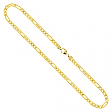 Goldkette Herren Echtgold 3.4 mm, Figarokette diamantiert 750 aus Gelbgold, Kette Gold mit Stempel, Halskette mit Karabinerverschluss mit Endkappen, Länge 42 cm, Gewicht ca. 14 g, Made in Germany - 1