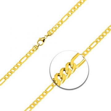 Goldkette Herren Echtgold 3.4 mm, Figarokette diamantiert 750 aus Gelbgold, Kette Gold mit Stempel, Halskette mit Karabinerverschluss mit Endkappen, Länge 42 cm, Gewicht ca. 14 g, Made in Germany - 2