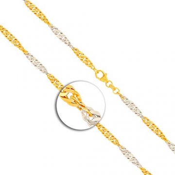 Goldkette, Singapurkette Bicolor Gelbgold/Weißgold 585/14 K, Länge 45 cm, Breite 2.4 mm, Gewicht ca. 4.3 g, NEU - 2