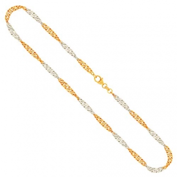 Goldkette, Singapurkette Bicolor Gelbgold/Weißgold 585/14 K, Länge 45 cm, Breite 2.4 mm, Gewicht ca. 4.3 g, NEU - 1