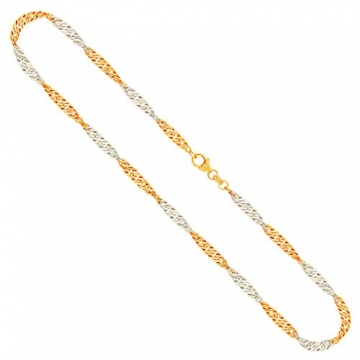 Goldkette, Singapurkette Bicolor Gelbgold/Weißgold 585/14 K, Länge 45 cm, Breite 2.4 mm, Gewicht ca. 4.3 g, NEU - 1