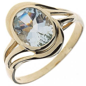 JOBO Damen Ring 585 Gold Gelbgold 1 Aquamarin Goldring Größe 56 [Schmuck] - 1