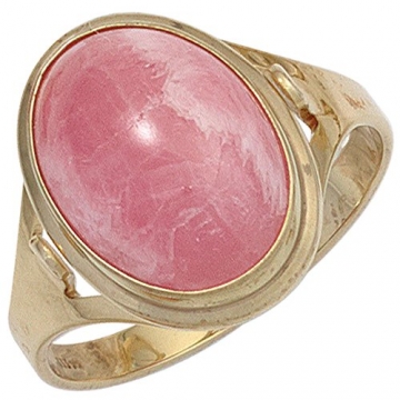 JOBO Damen Ring 585 Gold Gelbgold 1 Rhodochrosit rosa Goldring Größe 60 - 1
