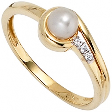 JOBO Damen-Ring aus 333 Gold mit Perle und Zirkonia Größe 52 - 1