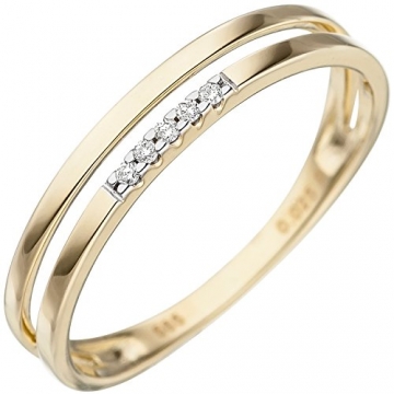 JOBO Damen-Ring aus 585 Gold mit 5 Diamanten Größe 50 - 1