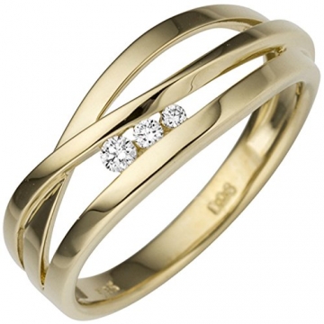 JOBO Damen Ring breit 585 Gold Gelbgold 3 Diamanten Brillanten 0,08ct. Goldring Größe 58 - 1