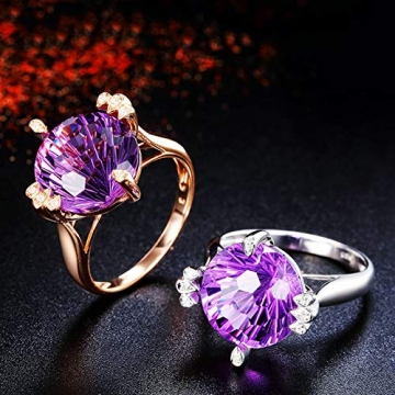 KnSam 18 K Gold Goldring Echtgold Gold Ring 750 Damen Blume Lila Amethyst Diamant 7Ct Für Damen Mädchen Hochzeit Ehe Verlobungsring Valentinstag Jubiläum Geschenk - 3