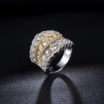 KnSam Damen Ring, Luxus Diamanten Verlobungsring 750 Weißgold 18 Karat (750) Weißgold Goldringe Damen Ehering Echt Gold Hochzeitringe Weiß Gelb & Gelb Gold 52 (16.6) - 4