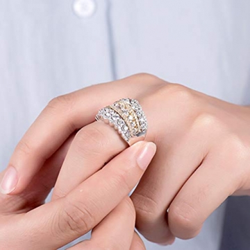 KnSam Damen Ring, Luxus Diamanten Verlobungsring 750 Weißgold 18 Karat (750) Weißgold Goldringe Damen Ehering Echt Gold Hochzeitringe Weiß Gelb & Gelb Gold 52 (16.6) - 6