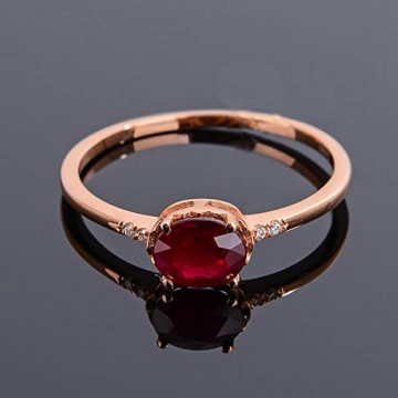 KnSam Gold Ring, Oval Ring Damen Echt Gold 18 Karat 750 Rotgold Mit Rubin Goldring Frau Valentinstag Ring Rose Gold Rot 60 (19.1) - 2