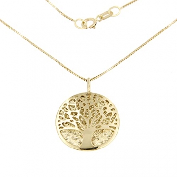 Lucchetta Goldkette 585 Damen - Baum des Lebens Anhänger Halskette 14 Karat GelbGold - Echtgold Schmuck - 5