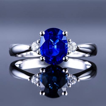 SonMo 18K Weißgold Ring Damen Poliert Verlobungsring Trauringe Paarringe Eheringe für Frauen Solitärring Goldring Stein Silber mit Saphir Oval Weiß Diamant Ring Gold 750 18 Karat - 2