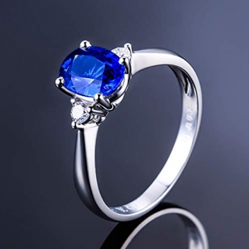 SonMo 18K Weißgold Ring Damen Poliert Verlobungsring Trauringe Paarringe Eheringe für Frauen Solitärring Goldring Stein Silber mit Saphir Oval Weiß Diamant Ring Gold 750 18 Karat - 3