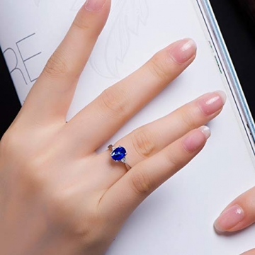 SonMo 18K Weißgold Ring Damen Poliert Verlobungsring Trauringe Paarringe Eheringe für Frauen Solitärring Goldring Stein Silber mit Saphir Oval Weiß Diamant Ring Gold 750 18 Karat - 4