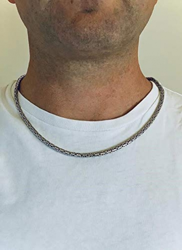 925 Silber Königskette Herren Halskette 4mm, handgearbeitete Silberkette Herren 925 Silber oxidiert ohne Anhänger, Herren Kette mit Schmuckbox, Länge 50cm / 60cm - 101093-060 - 5