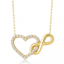 Damen Halskette aus Gold 14 Karat - 585 Echt Gelbgold mit Unendlichkeit und einem Herz verbunden als Anhänger, Zirkonia Steinen, Endlos Liebe - Geschenk für Valentinstag Geburstag - Kette 45 cm - 1