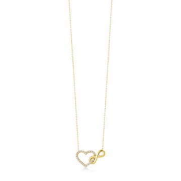 Damen Halskette aus Gold 14 Karat - 585 Echt Gelbgold mit Unendlichkeit und einem Herz verbunden als Anhänger, Zirkonia Steinen, Endlos Liebe - Geschenk für Valentinstag Geburstag - Kette 45 cm - 5