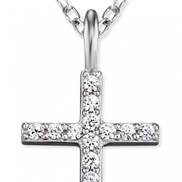 Engelsrufer Cross Kette mit Anhänger für Damen 925er Sterlingsilber besetzt mit 19 weißen Zirkonia Länge 38 cm plus 4 cm - 2