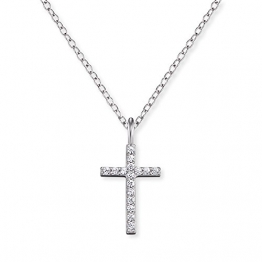 Engelsrufer Cross Kette mit Anhänger für Damen 925er Sterlingsilber besetzt mit 19 weißen Zirkonia Länge 38 cm plus 4 cm - 1