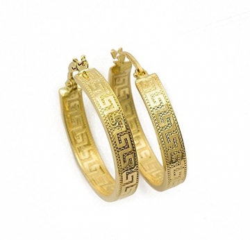 Kleine Griechische Schlüssel Ohrringe Creolen Gelbgold Aus 14 Karat / 585 Gold (3 x 14 Ø mm) - PR141 - 1