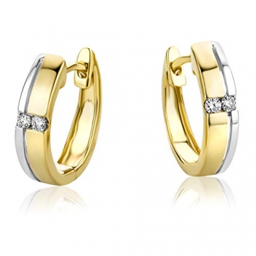 Orovi Damen Ohrringe Bicolor Gelbgold und Weißgold 0.06 Ct Diamant Creolen 14 Karat (585) Gold und Diamanten Brillanten - 2