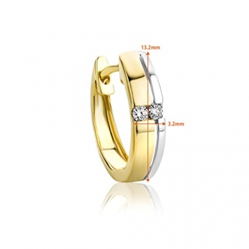 Orovi Damen Ohrringe Bicolor Gelbgold und Weißgold 0.06 Ct Diamant Creolen 14 Karat (585) Gold und Diamanten Brillanten - 3