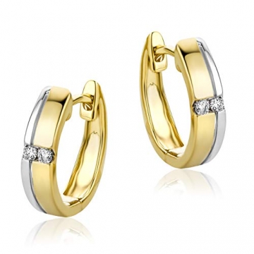 Orovi Damen Ohrringe Bicolor Gelbgold und Weißgold 0.06 Ct Diamant Creolen 14 Karat (585) Gold und Diamanten Brillanten - 1