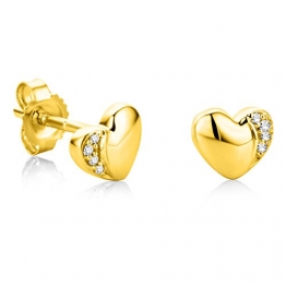Orovi Ohrringe Damen Herz Gelbgold 18 Karat / 750 Gold Ohrstecker Diamant Brilliant 0,02 ct - 1