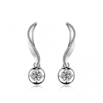 "Mit dir an meiner Seite" - KnSam 18K Gold Ohrhänger für Damen mit Diamant 0,09 Karat, Ohrringe Set Geschenk für Mutter Freundin, Silber [ Fine Echtschmuck ] - 1