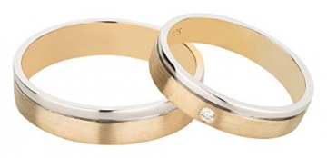 Ardeo Aurum Trauringe aus 375 Gold bicolor Gelbgold Weißgold mit 0,02 ct Diamant Brillant hochglanzpoliert-matt Eheringe Paarpreis - 2