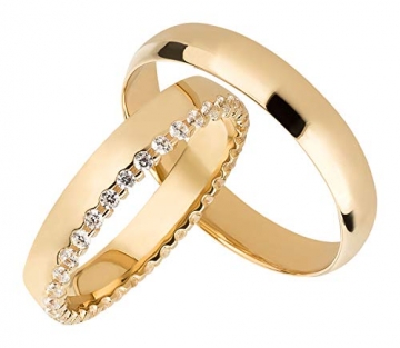 Ardeo Aurum Trauringe Damenring und Herrenring aus 375 Gold Gelbgold mit Zirkonia Eheringe 4 mm Breite Paarpreis - 1