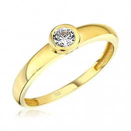Juwelier Rubin Damen-ring Verlobungsring Gelbgold Weißgold Weissgold 585 Gold 14 Karat Stein Zargenfassung Zirkonia Brillantschliff Solitär (14 Karat (585) Gelbgold, 55 (17.5)) - 1