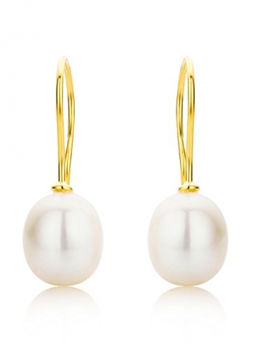 Miore Schmuck Damen Durchzieher Ohrringe mit Weiße Süßwasserperlen 8 mm Ohrringe aus Gelbgold 18 Karat / 750 Gold - 2
