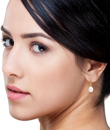 Miore Schmuck Damen Durchzieher Ohrringe mit Weiße Süßwasserperlen 8 mm Ohrringe aus Gelbgold 18 Karat / 750 Gold - 5