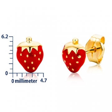 Miore Schmuck Kinder Mädchen Ohrstecker rote Erdbeeren Ohrringe aus Gelbgold 18 Karat / 750 Gold - 3