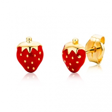 Miore Schmuck Kinder Mädchen Ohrstecker rote Erdbeeren Ohrringe aus Gelbgold 18 Karat / 750 Gold - 1