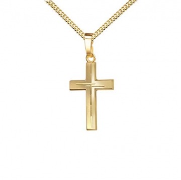 Kreuz Kette Gold mit Diamantschliff Kreuz in Kreuz Gold Kreuz für Damen, Herren und Kinder Ketten-Anhänger 750 Gold 18 Karat mit Schmuck-Etui und Kette 50 cm - 1